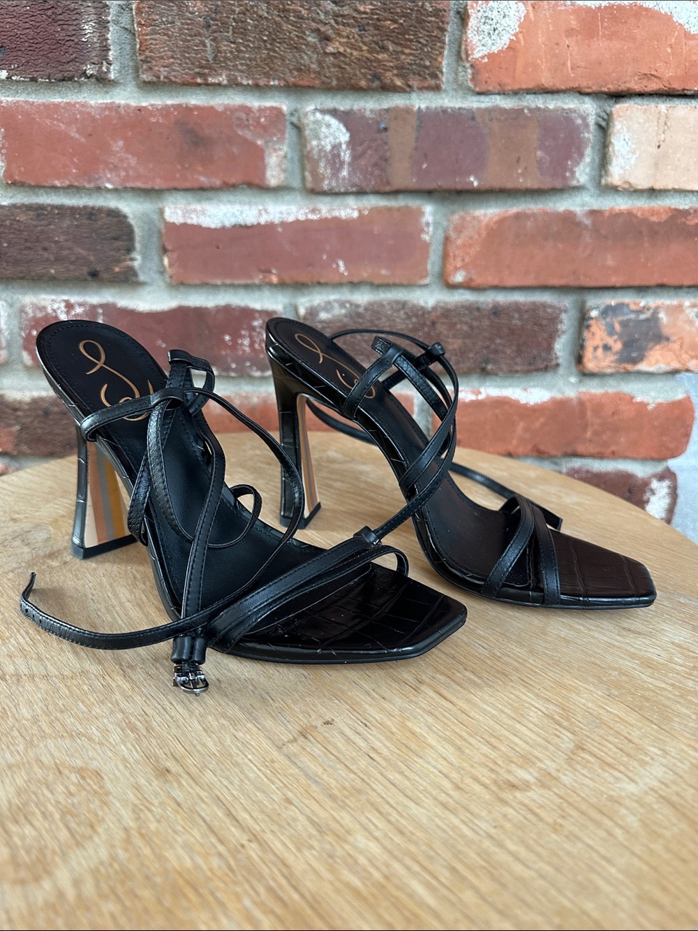 Sam Edelman Black Strappy Square-Toe High Heel Lela Sandals Sz 7.5